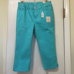 NWT St John’s Bay secretly slender mid-rise Capri Turquoise Teal Aqua size 4 Pet